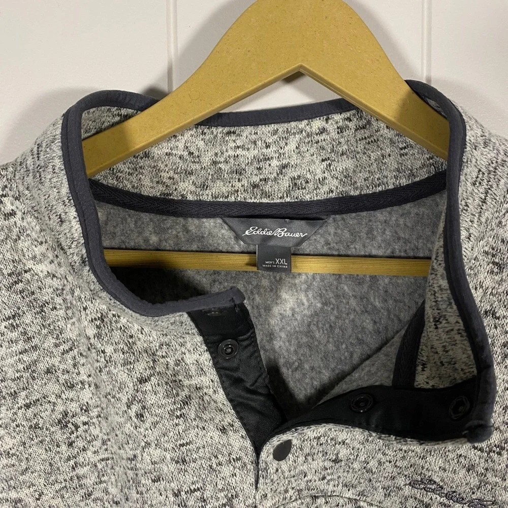Eddie Bauer Men's Radiator Fleece Snap Mock Pullover Sweater XXL Gray Heather - Picture 5 of 13